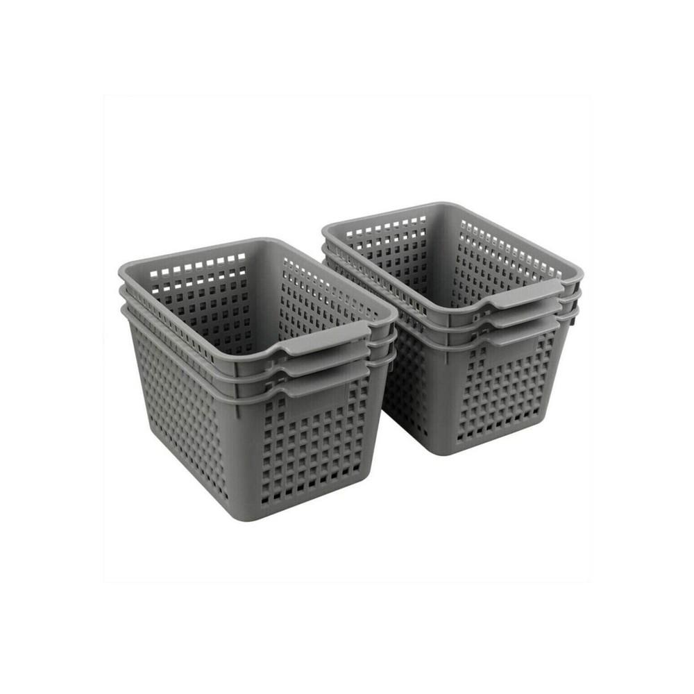 Plastic Storage Baskets, Small Storage Bins, Plastic Baskets 6 Pack (Grey)